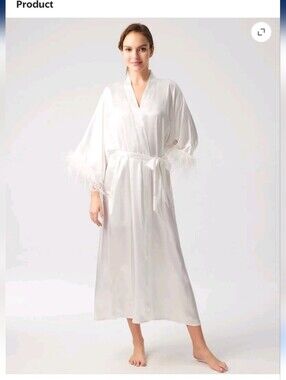 Silky White Feather-Trim Long Robe